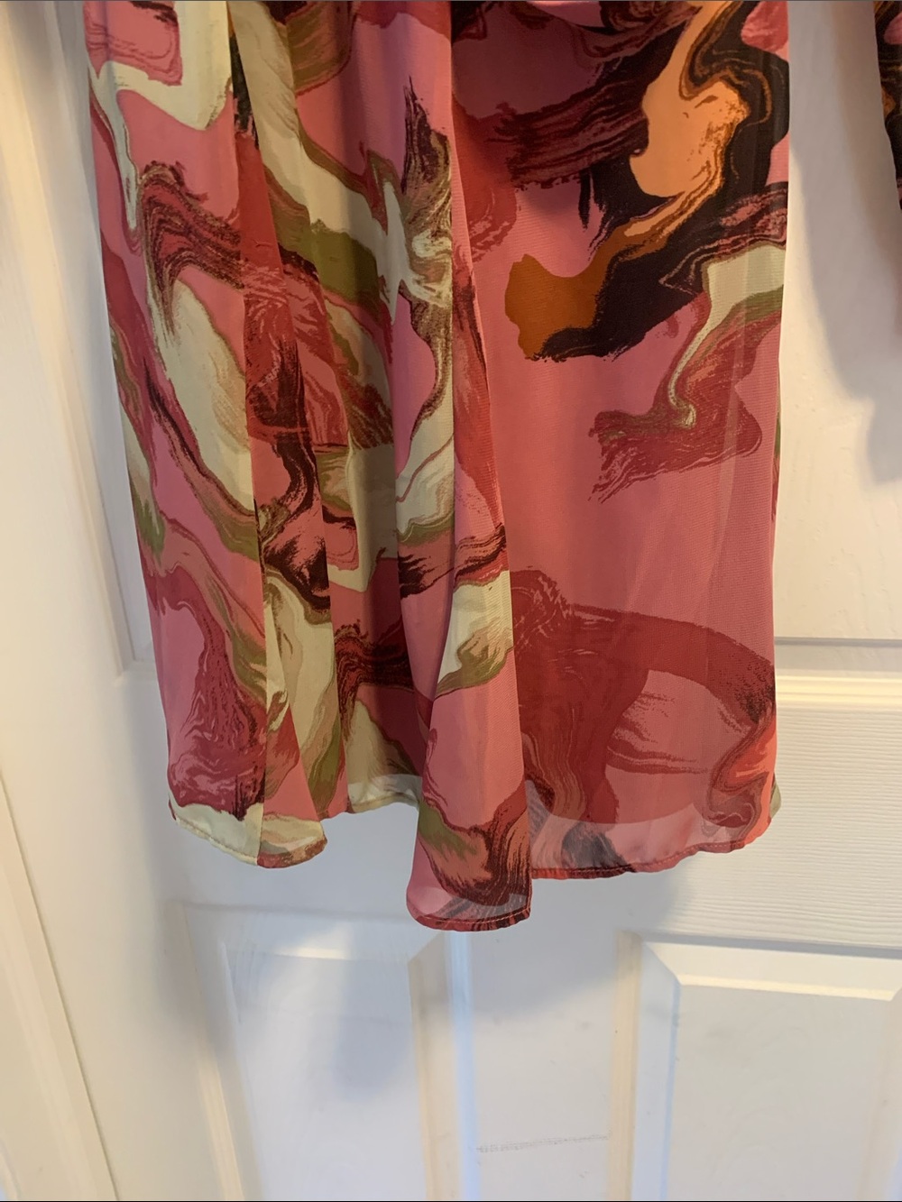Nine West Pink Marble-Print Long Sleeve Romper with Tie Waist - Picture 5 of 5